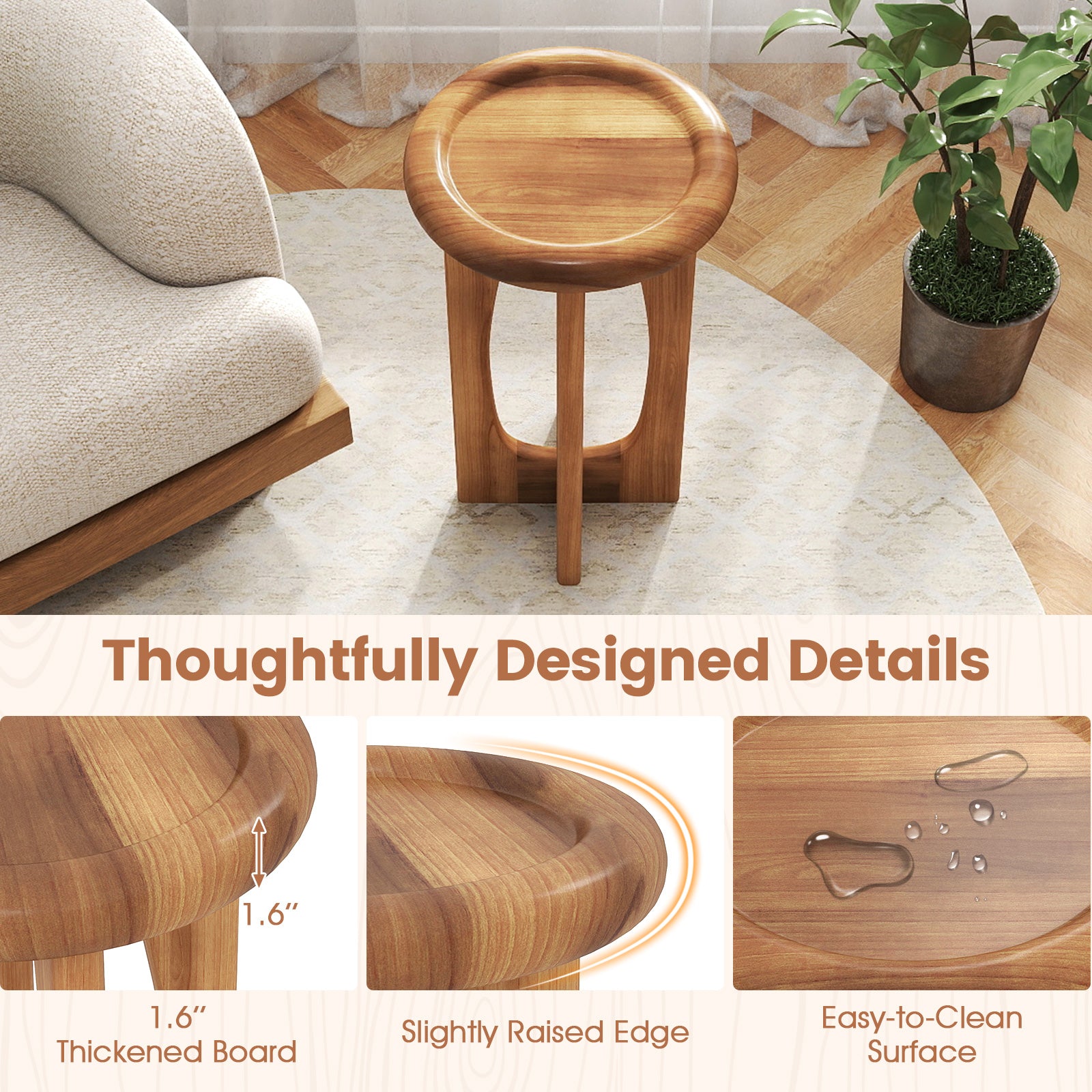 14 Inch Farmhouse End Table with Round Tray Top and Wood Cross Legs, Natural End & Side Tables at Gallery Canada