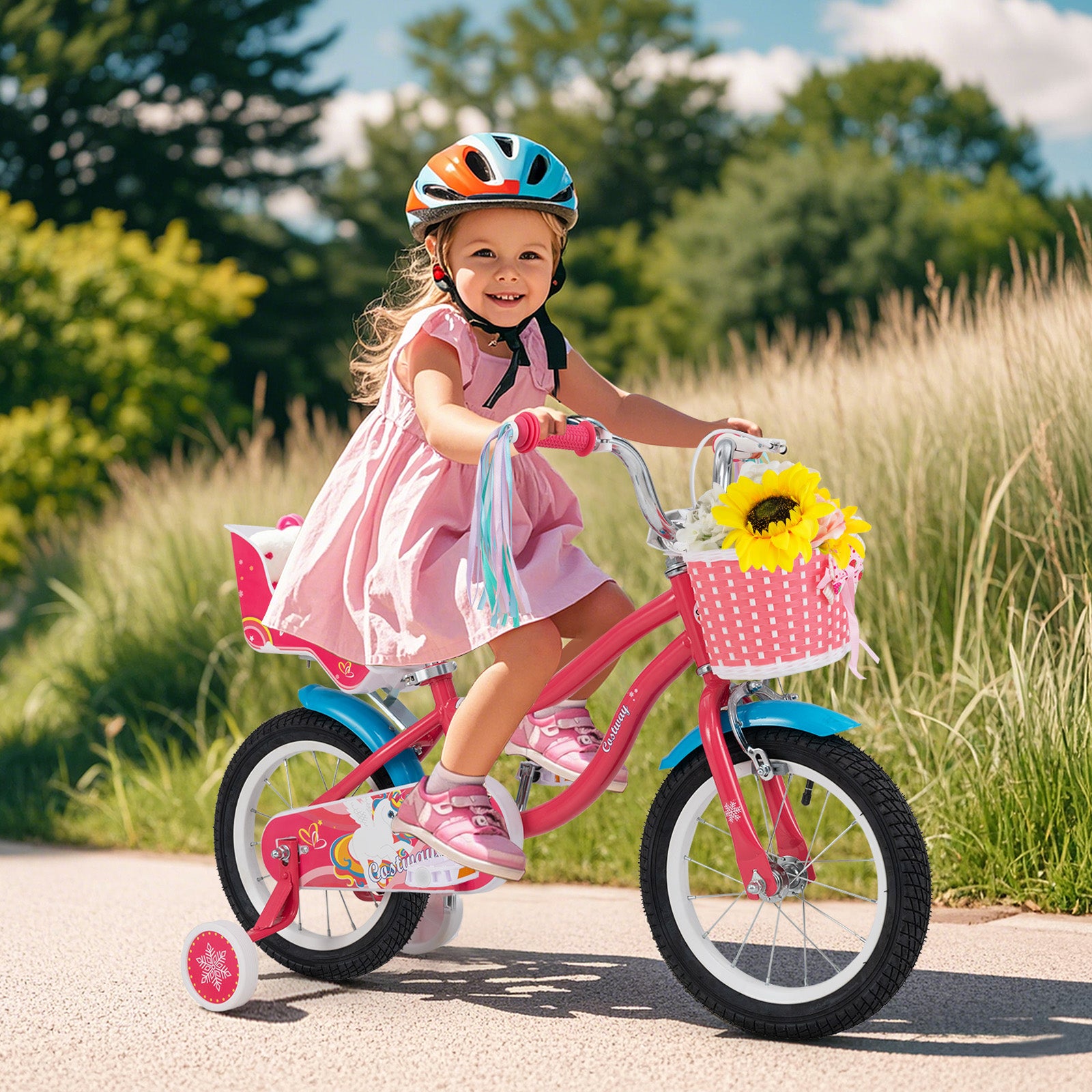 14 Inch Girls Bike, For 3-5 Years Old, With Doll Seat And Training Wheels, Pink Kids Bike at Gallery Canada