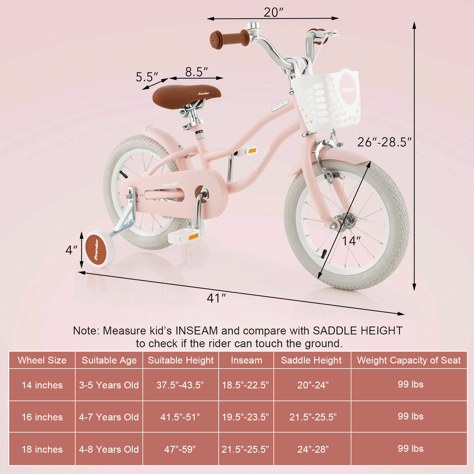 14 Inch Kids Bike With Removable Training Wheels, Pink Kids Bike at Gallery Canada