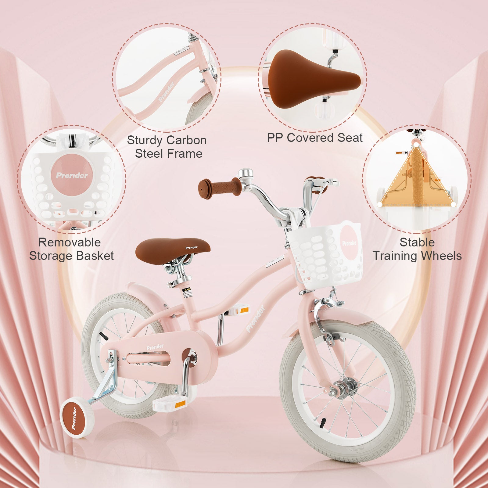 14 Inch Kids Bike With Removable Training Wheels, Pink Kids Bike at Gallery Canada