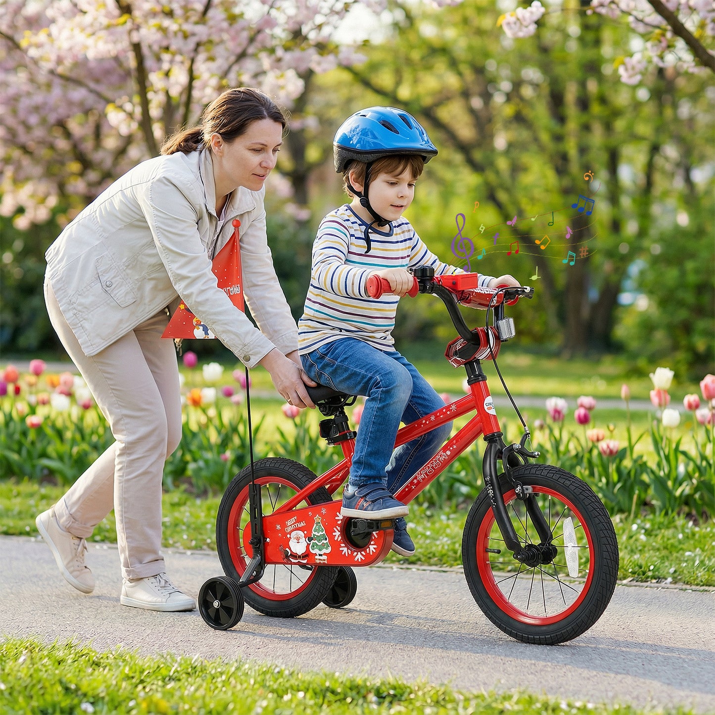14 Inch Kids Bike Adjustable with Christmas Music & Flag for Aged 4-5 Years Old, Red Kids Bike at Gallery Canada