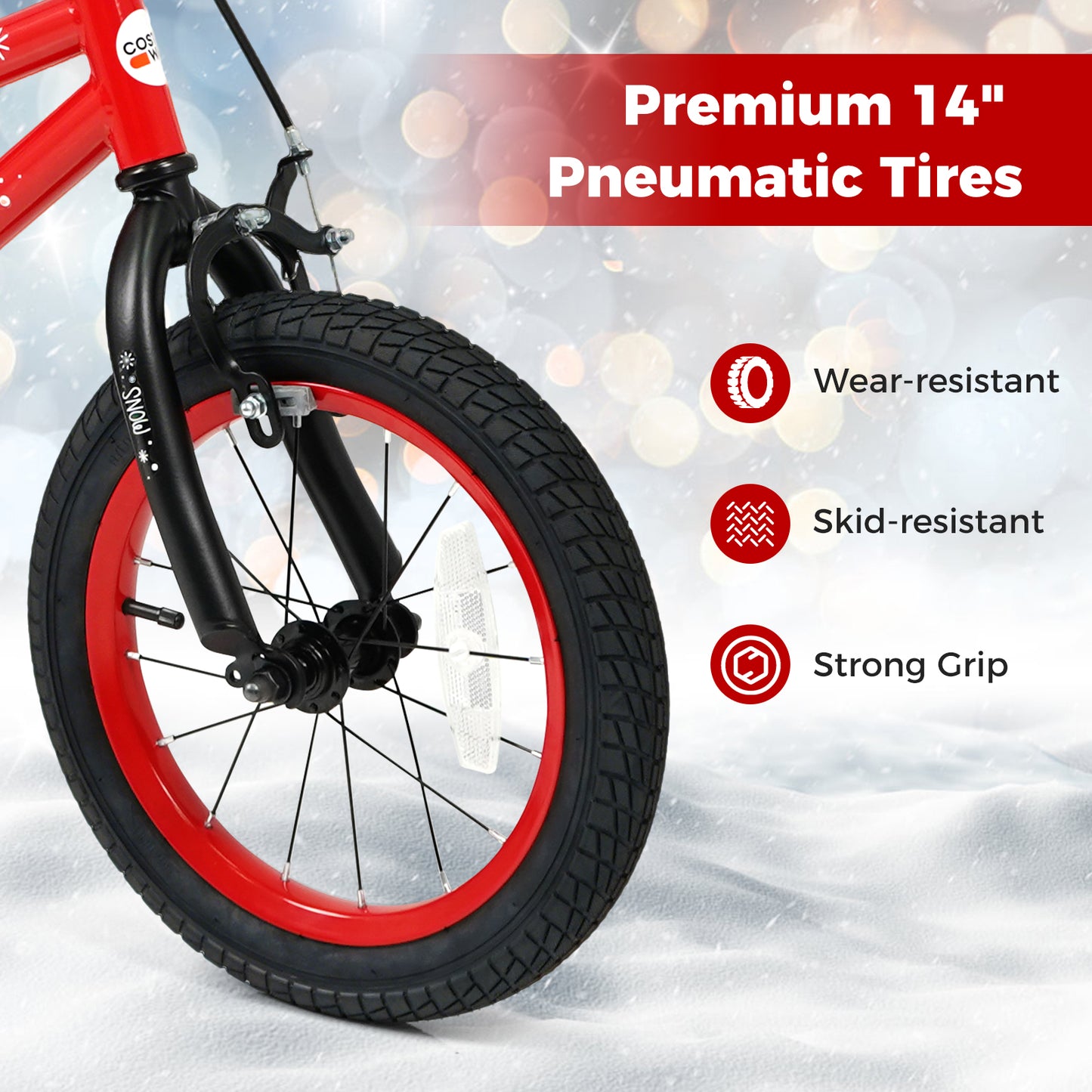 14 Inch Kids Bike Adjustable with Christmas Music & Flag for Aged 4-5 Years Old, Red Kids Bike at Gallery Canada