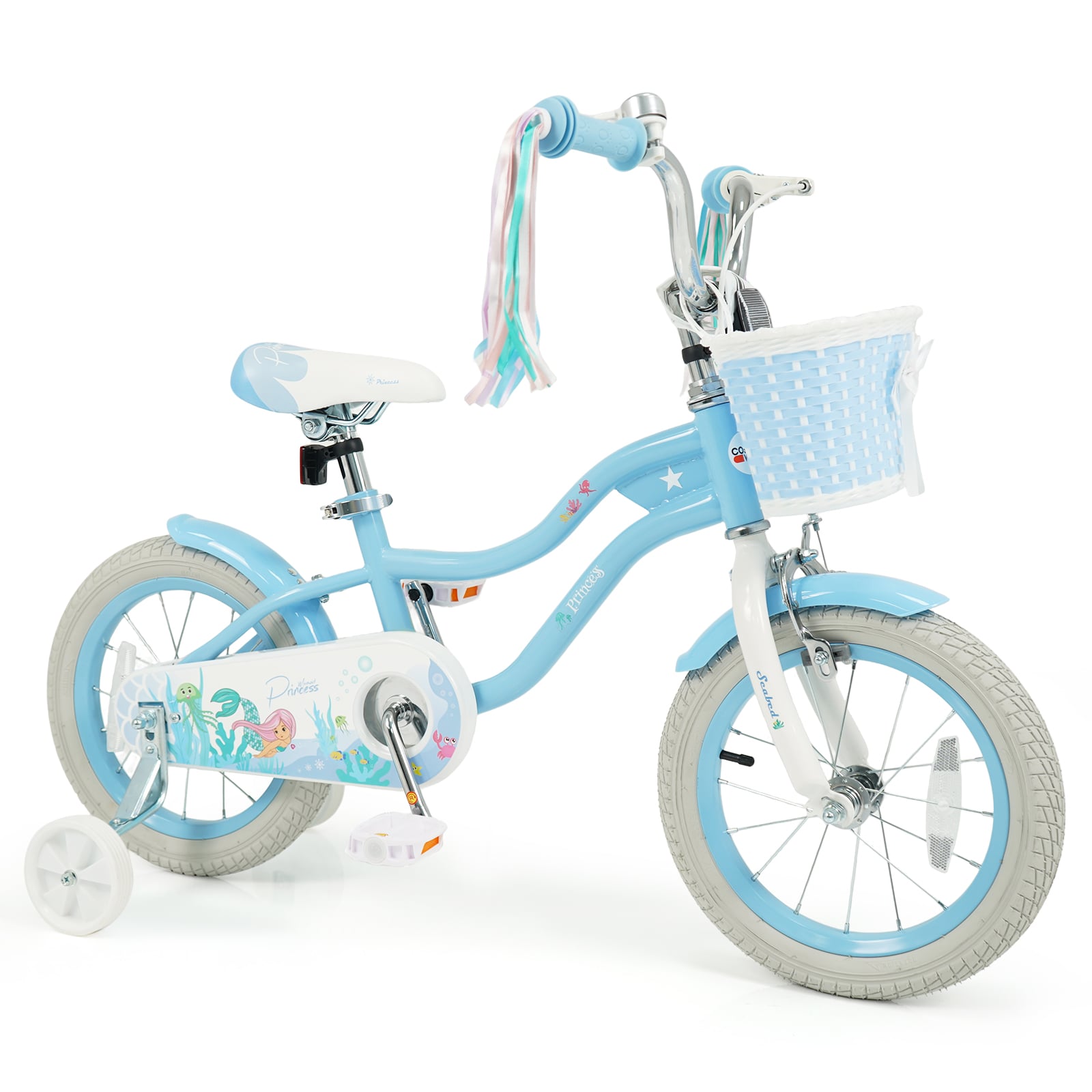 14 Inch Kids Bike, Adjustable With Basket, Princess Of The Sea Theme, Blue Kids Bike at Gallery Canada