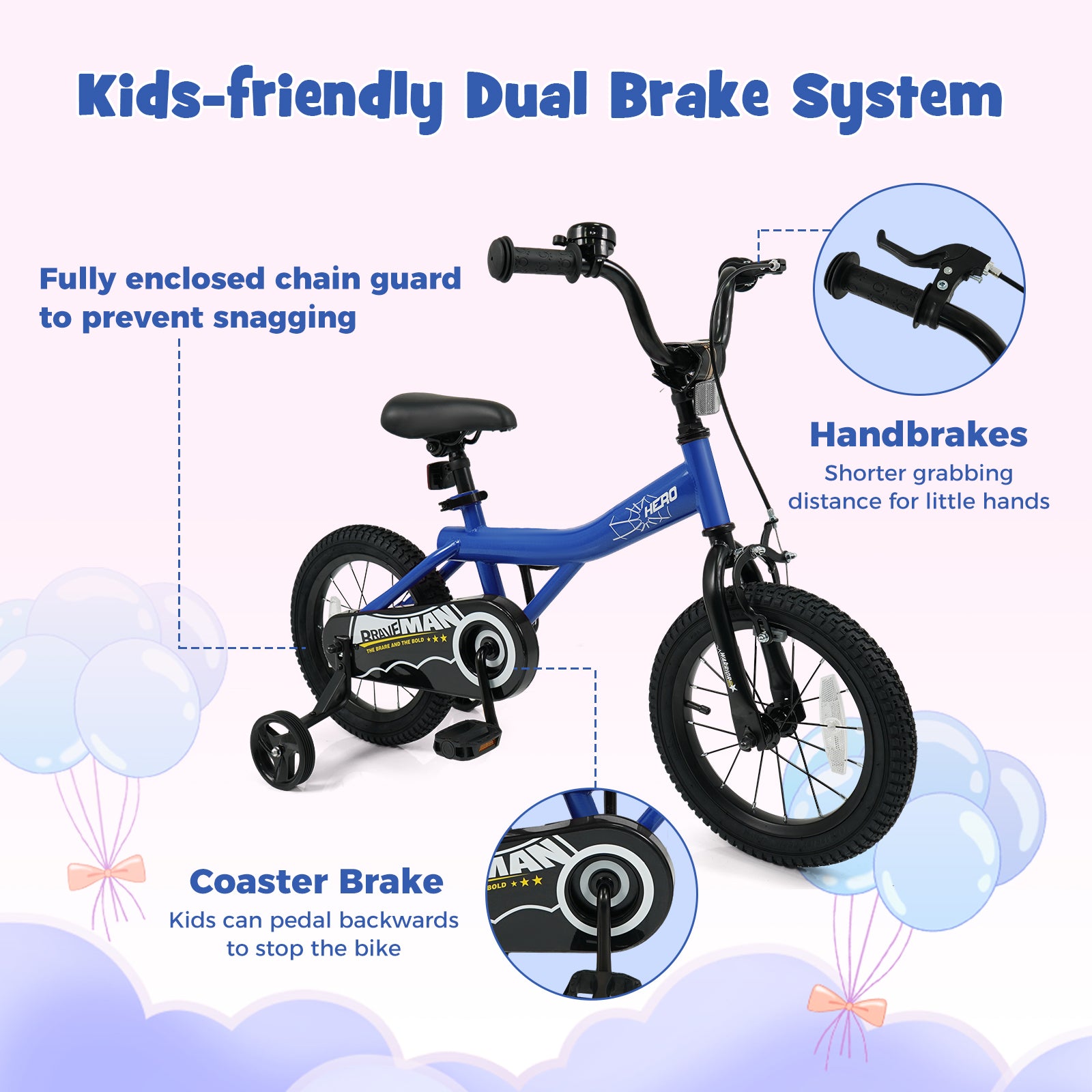 14-Inch Kids Bike, Removable Training Wheels, Navy Kids Bike at Gallery Canada
