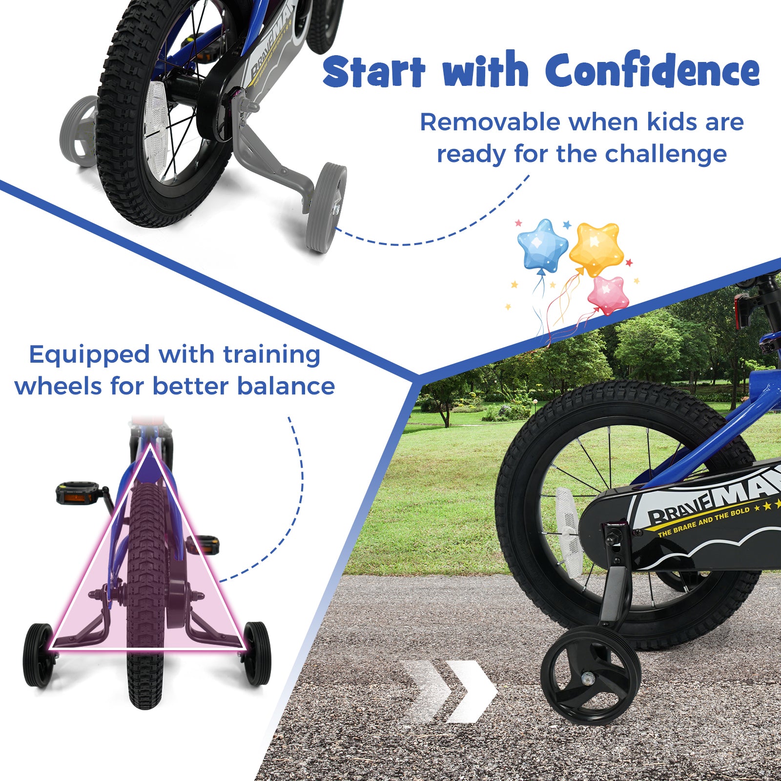 14-Inch Kids Bike, Removable Training Wheels, Navy Kids Bike at Gallery Canada