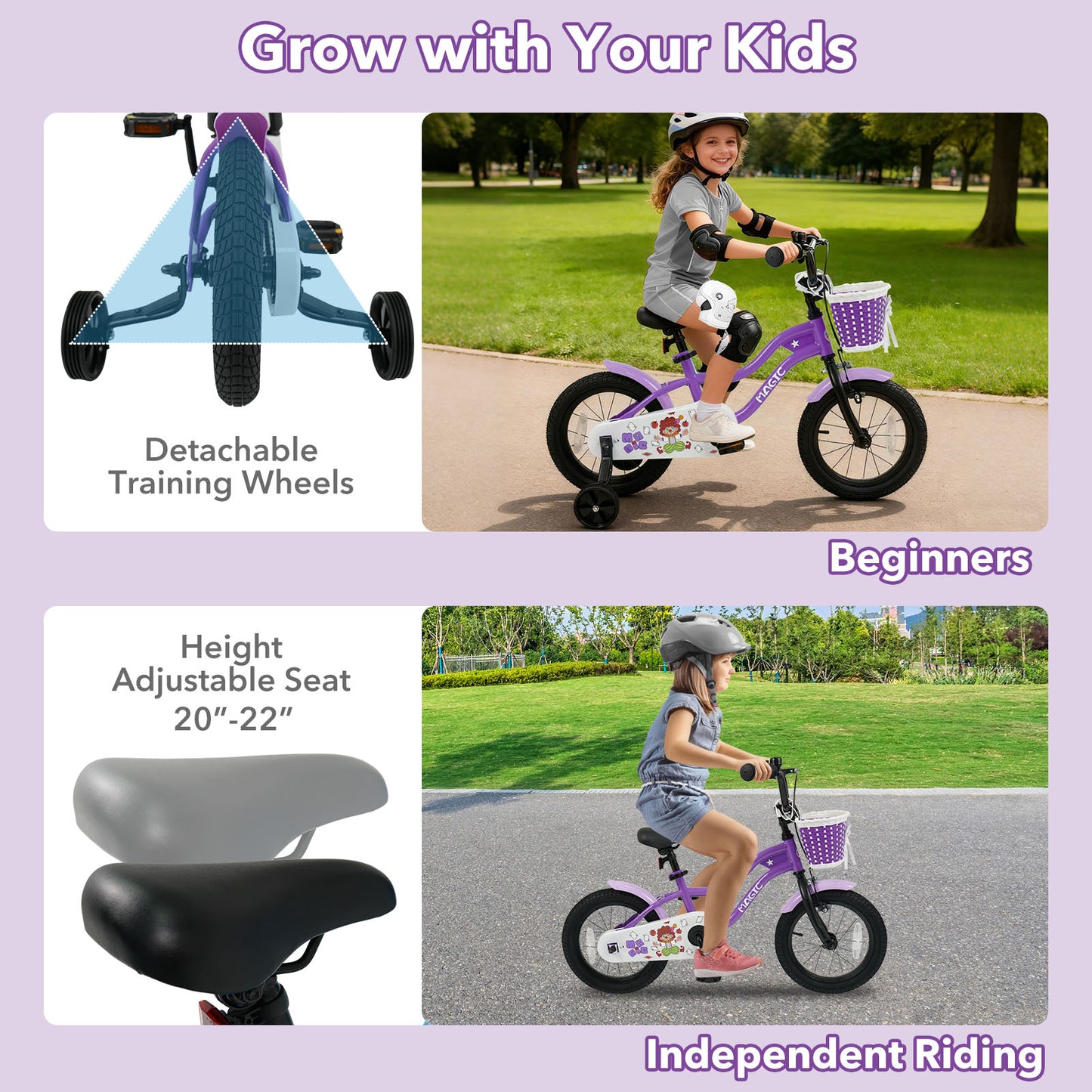 14 Inch Kids Bike with Training Wheels for Aged 3-5 Years Old - Magic Purple, Purple Kids Bike at Gallery Canada