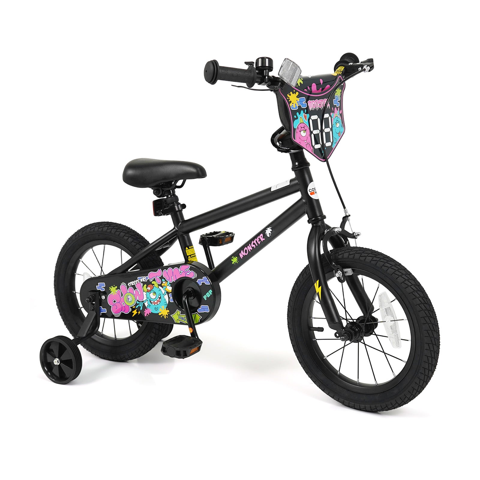 14 Inch Kids Bike with Training Wheels for Ages 3-5 Years Old Black- Street Art Time, Black Kids Bike at Gallery Canada