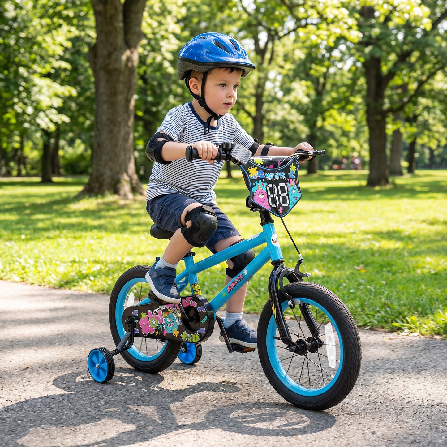 14 Inch Kids Bike with Training Wheels for Ages 3-5 Years Old Blue- Street Art Time, Blue Kids Bike at Gallery Canada