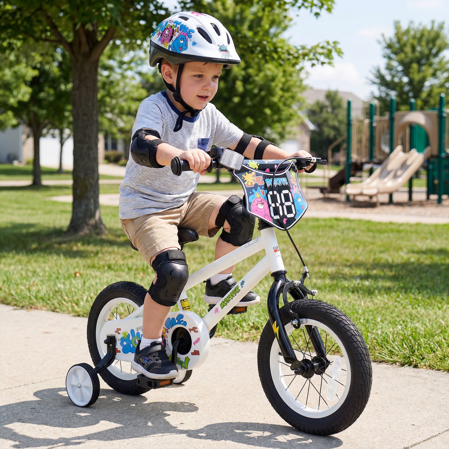 14 Inch Kids Bike with Training Wheels for Ages 3-5 Years Old White- Street Art Time, White Kids Bike at Gallery Canada