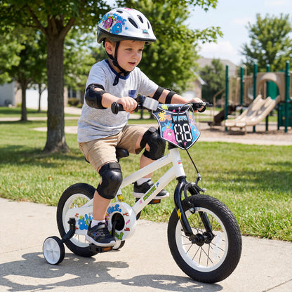 14 Inch Kids Bike with Training Wheels for Ages 3-5 Years Old White- Street Art Time, White Kids Bike at Gallery Canada