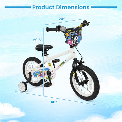 14 Inch Kids Bike with Training Wheels for Ages 3-5 Years Old White- Street Art Time, White Kids Bike at Gallery Canada