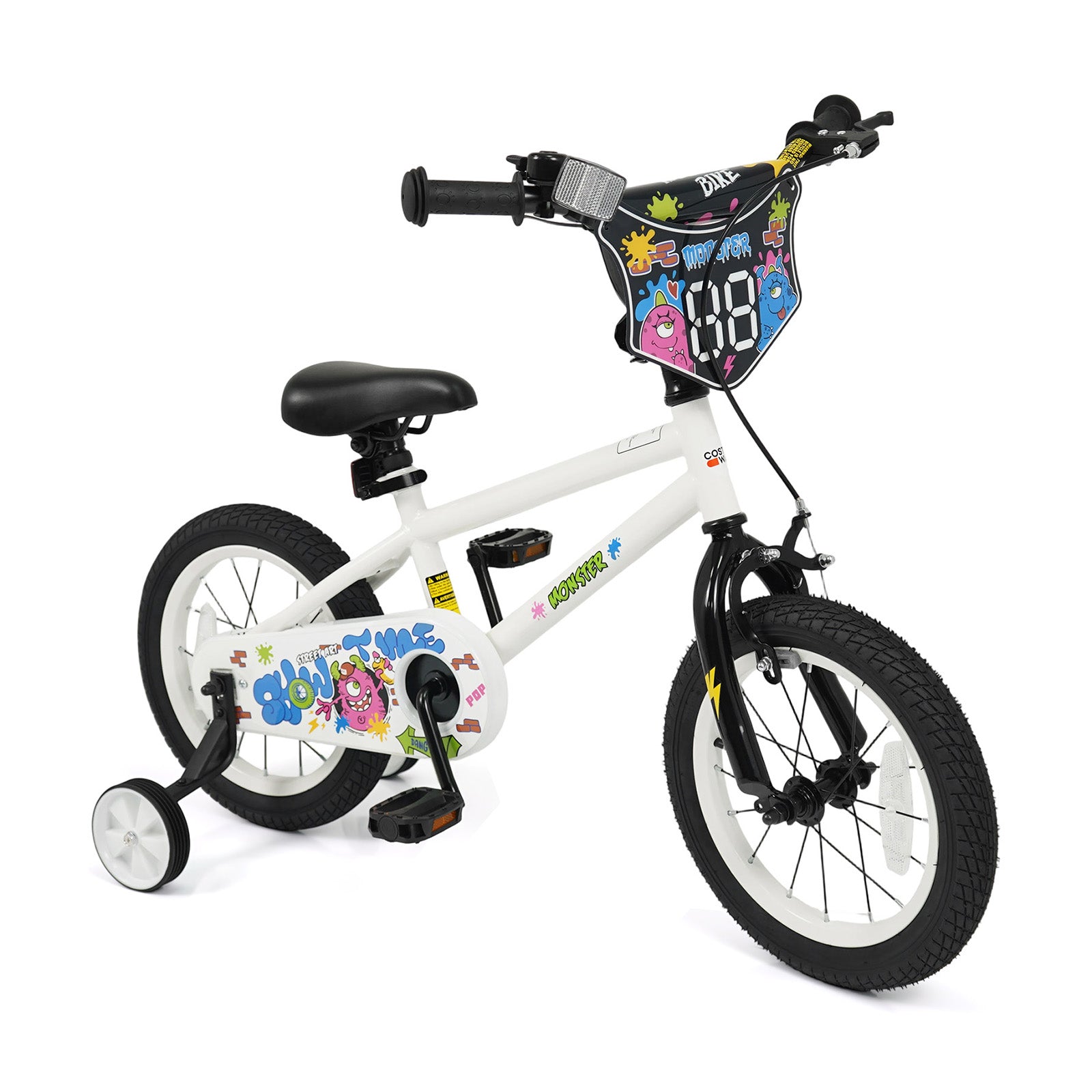 14 Inch Kids Bike with Training Wheels for Ages 3-5 Years Old White- Street Art Time, White Kids Bike White at Gallery Canada