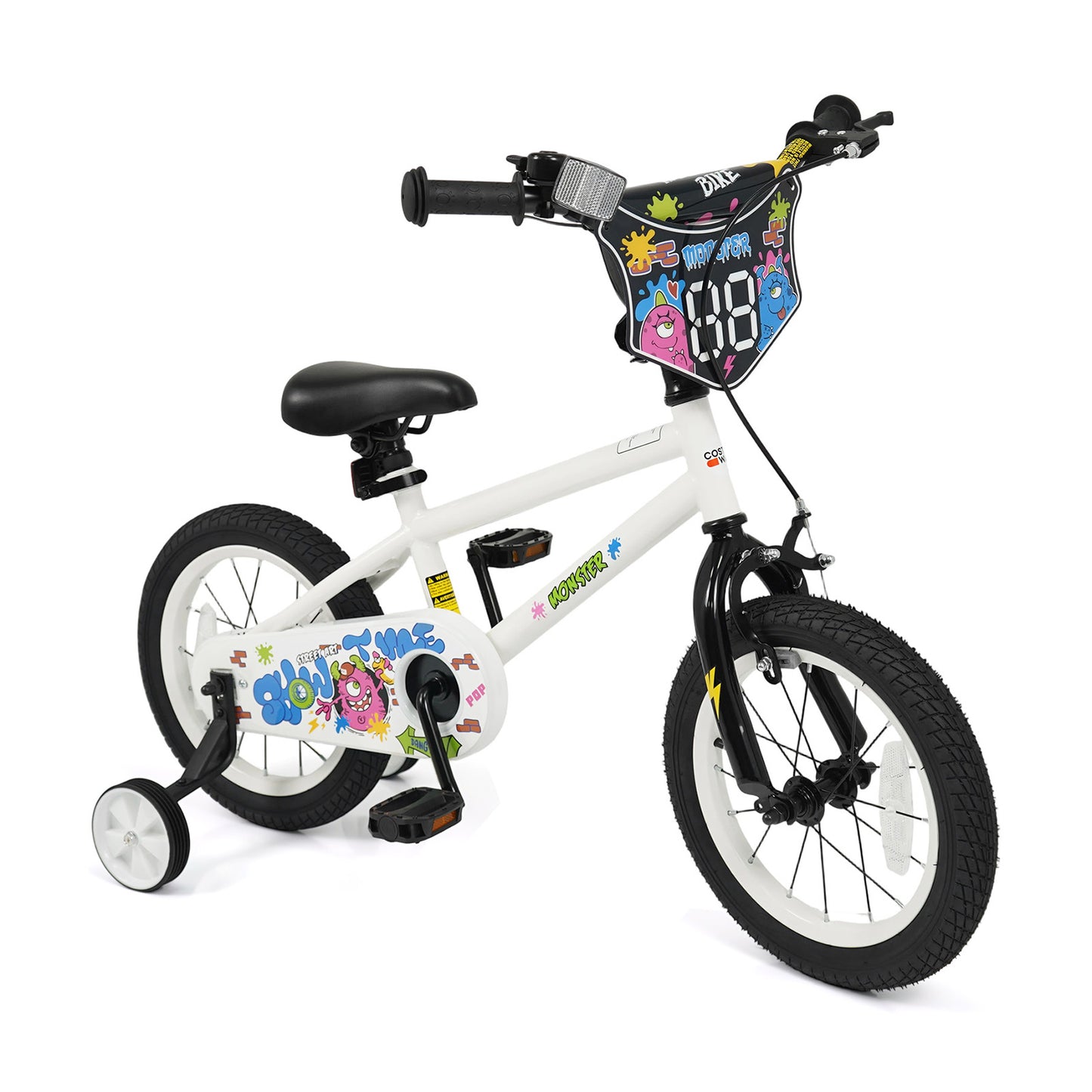 14 Inch Kids Bike with Training Wheels for Ages 3-5 Years Old White- Street Art Time, White Kids Bike White at Gallery Canada