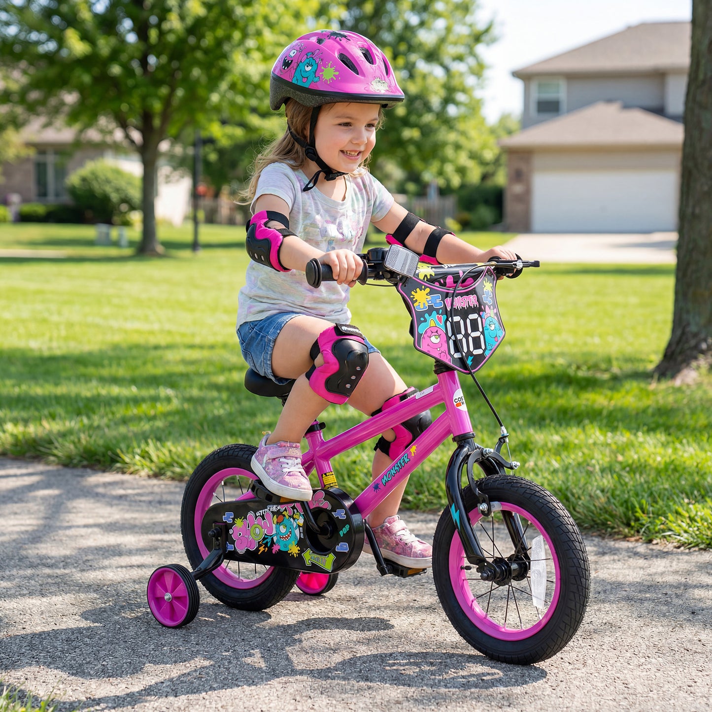 14 Inch Kids Bike with Training Wheels for Ages 3-5 Years Old Pink- Street Art Time, Pink Kids Bike at Gallery Canada