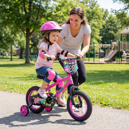 14 Inch Kids Bike with Training Wheels for Ages 3-5 Years Old Pink- Street Art Time, Pink Kids Bike at Gallery Canada