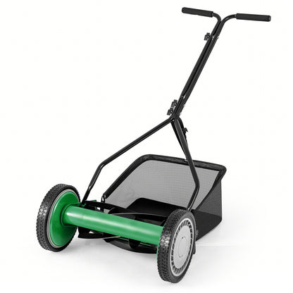 14 Inch Push Lawn Mower, 5 Steel Blades, Grass Catcher Bag, Green Lawn Care Tools at Gallery Canada