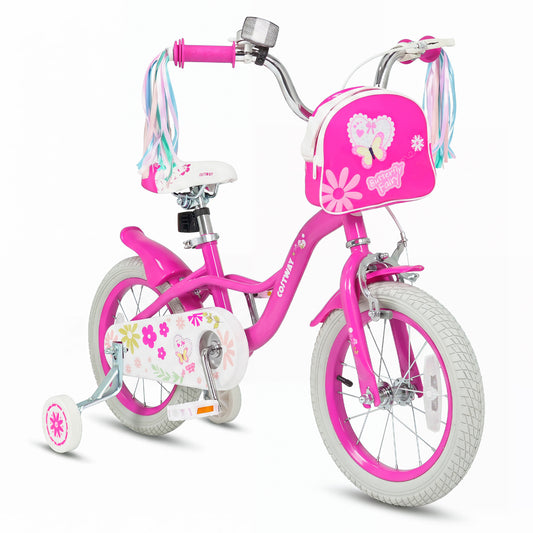 14 Inch Girls Bike, 3-5 Years, Front Bag & Streamers, Pink Kids Bike Pink at Gallery Canada