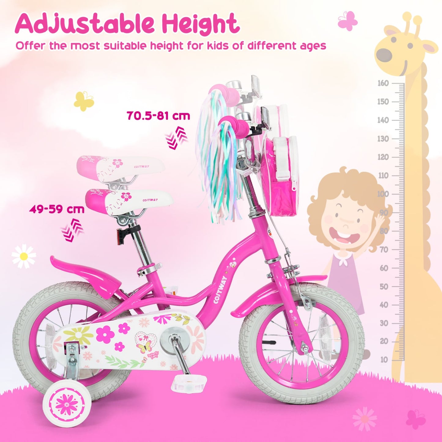 14 Inch Girls Bike, 3-5 Years, Front Bag & Streamers, Pink Kids Bike at Gallery Canada