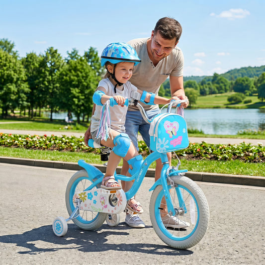 14 Inch Girls Bike With Front Bag, Streamers for 3-5 Years, Blue Kids Bike Blue at Gallery Canada