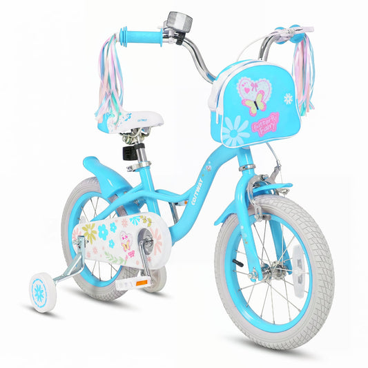 14 Inch Girls Bike With Front Bag, Streamers for 3-5 Years, Blue Kids Bike Blue at Gallery Canada