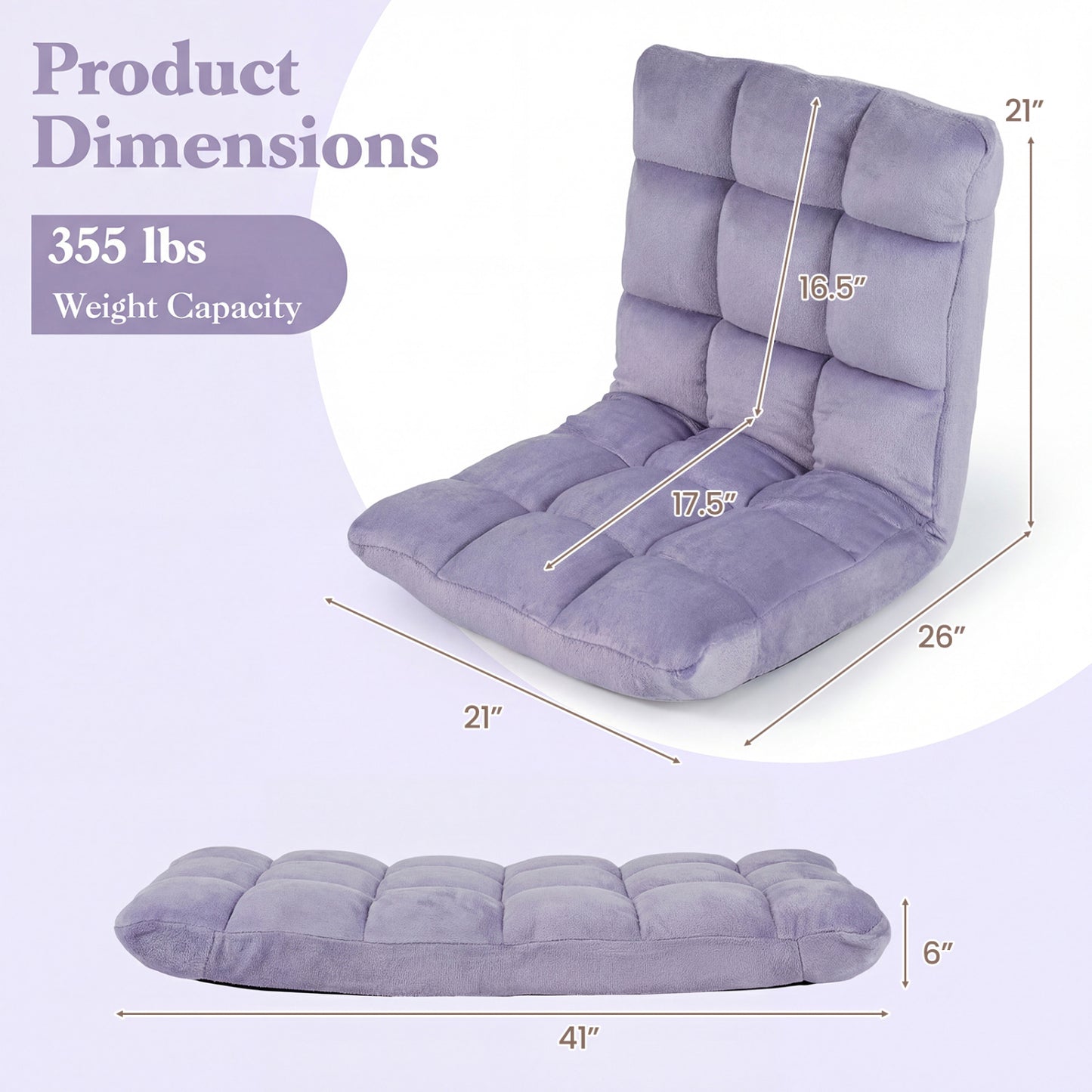Adjustable Floor Chair, 14-Position, Light Purple Floor Chairs at Gallery Canada