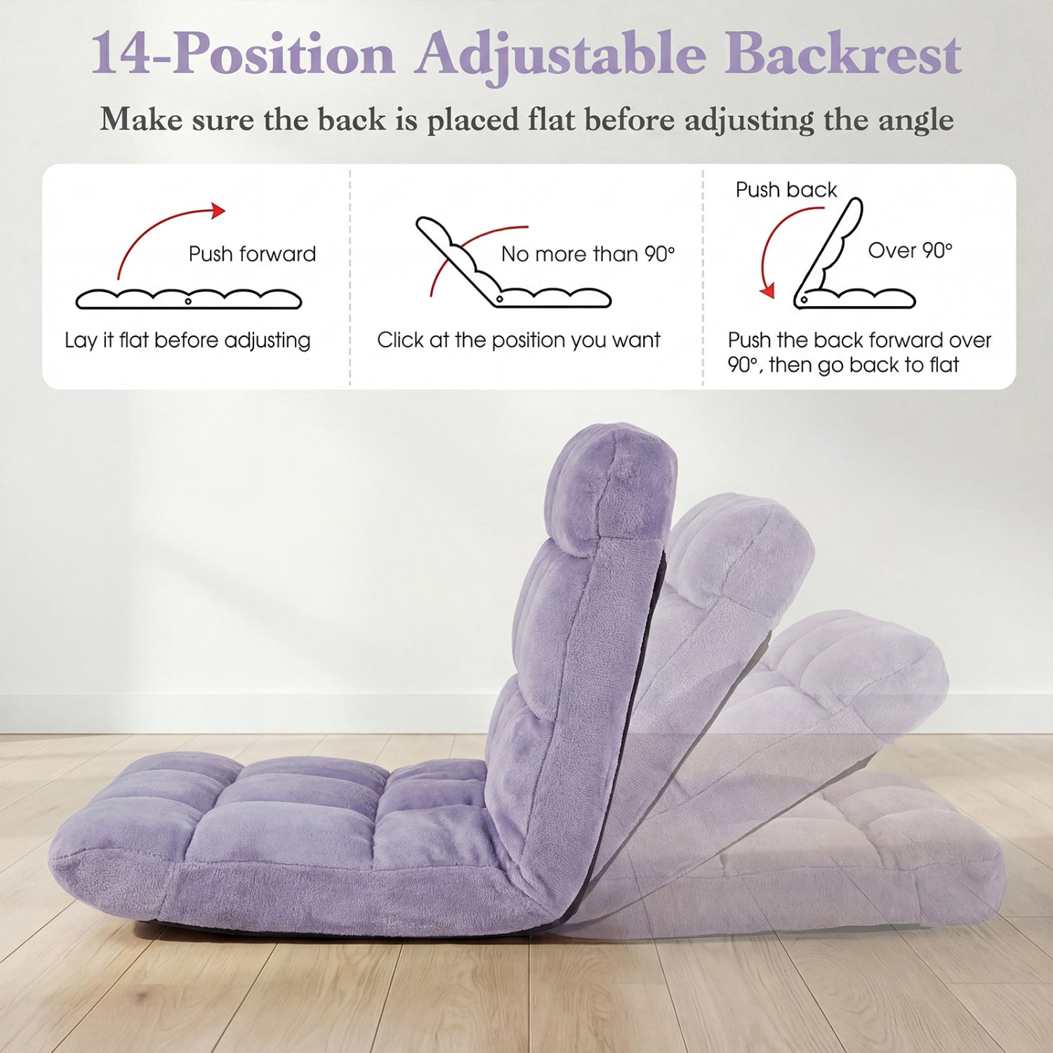 Adjustable Floor Chair, 14-Position, Light Purple Floor Chairs at Gallery Canada