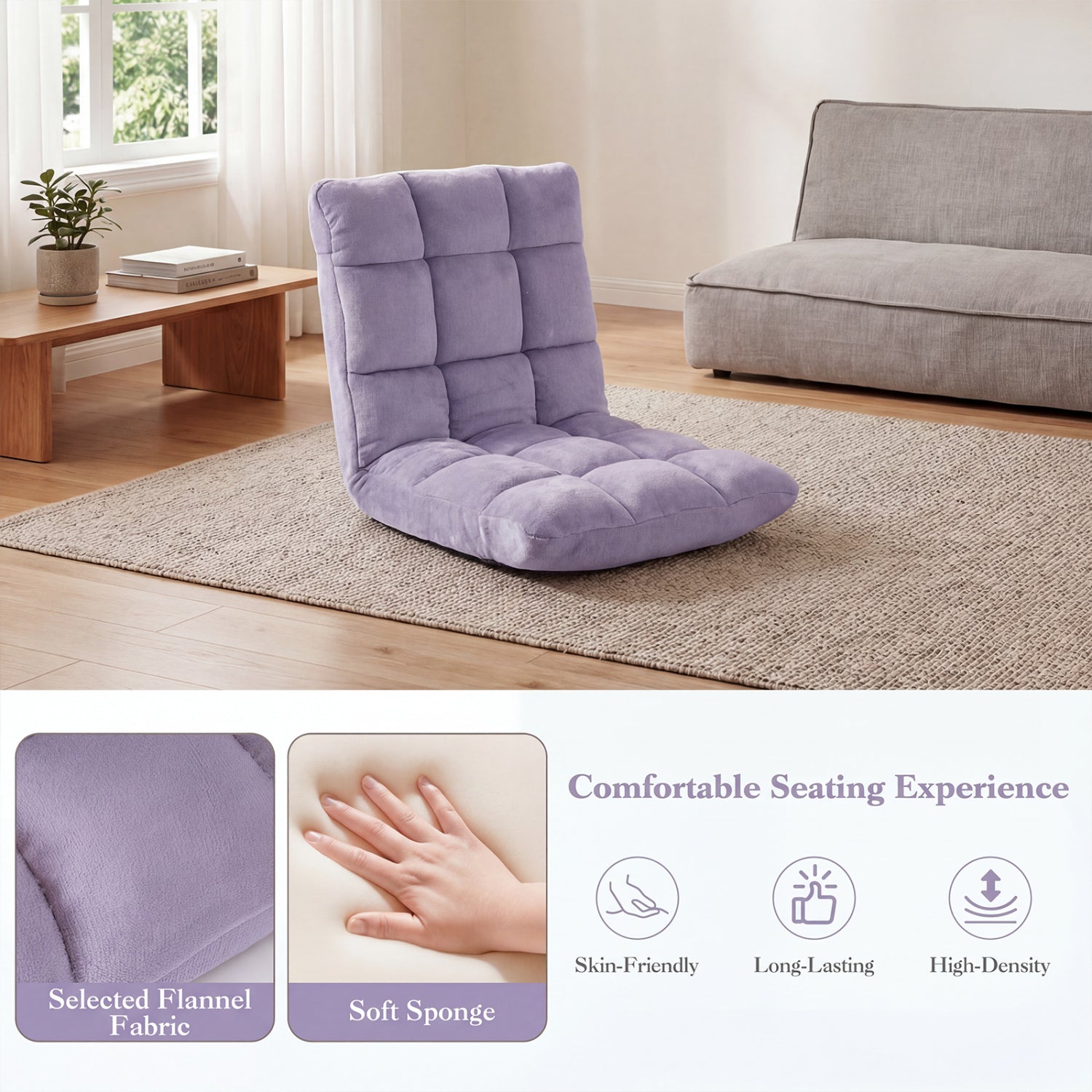 Adjustable Floor Chair, 14-Position, Light Purple Floor Chairs at Gallery Canada
