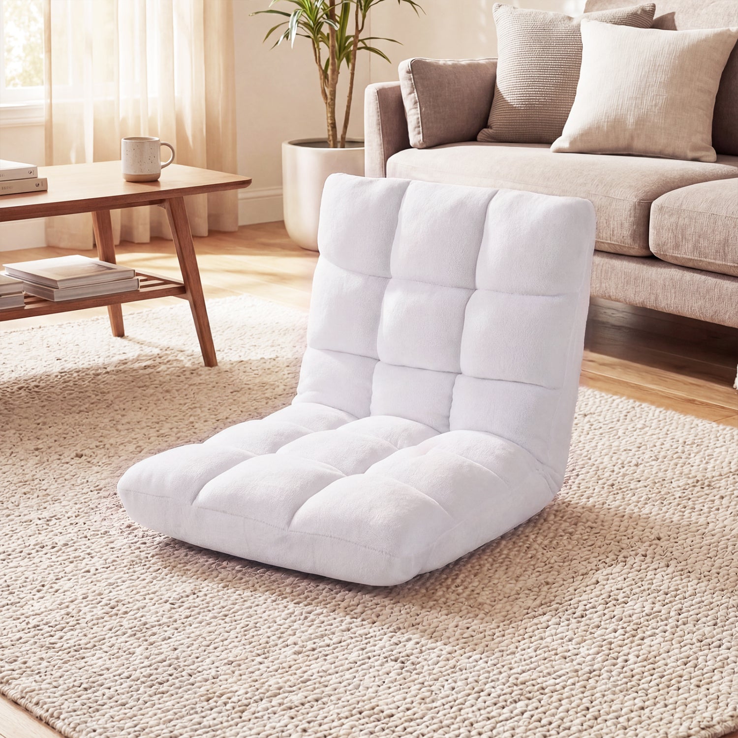 Adjustable Floor Chair, 14-Position, Cushioned, White Floor Chairs at Gallery Canada