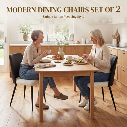 Upholstered Dining Chairs, Set Of 2, Steel Legs, Padded Seat, Black