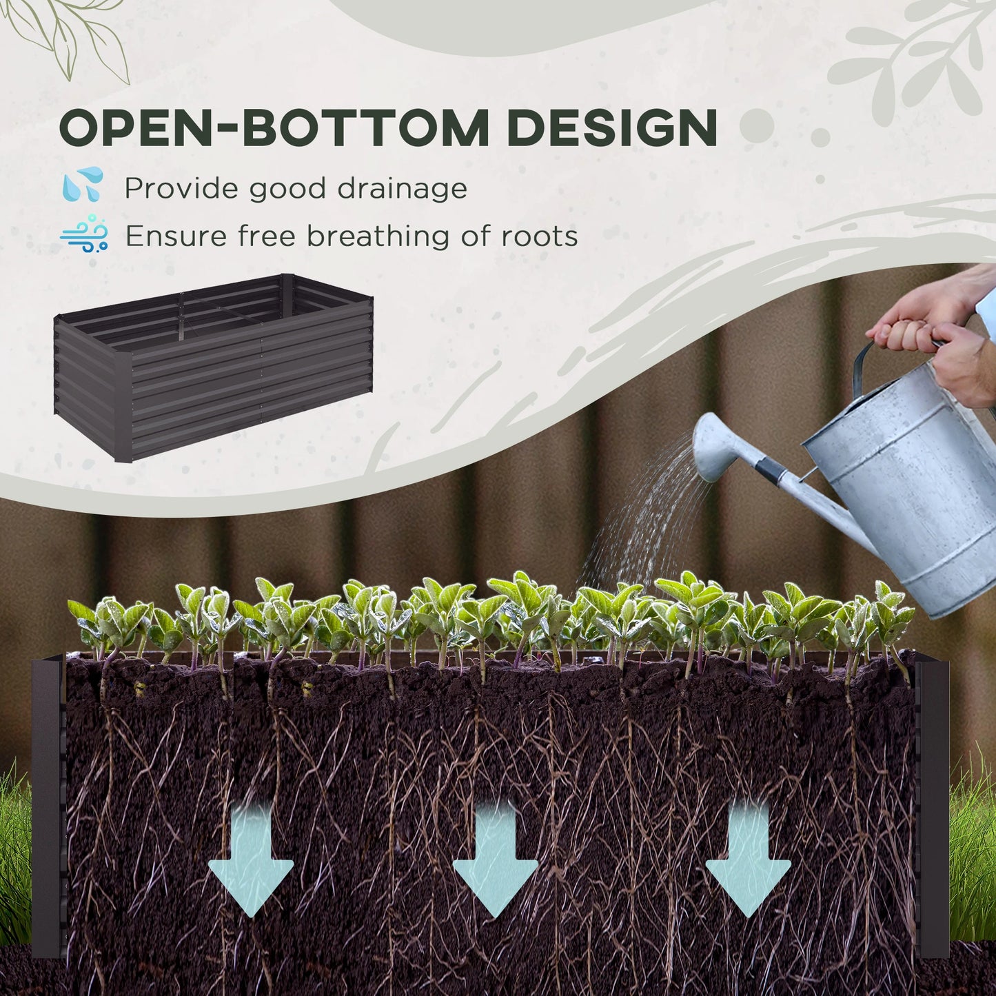 Galvanized Raised Garden Bed, Steel Outdoor Planter, 71" x 35" x 23", Dark Grey Galvanized Planter Boxes at Gallery Canada