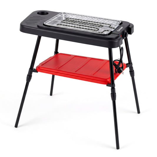 1500W 2-in-1 Electric Grill, Detachable Stand, Dual Plates, Red Outdoor Grills Red at Gallery Canada