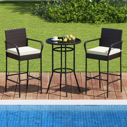 Rattan Bar Height Table And Chairs, 2 Seat Cushions, White Patio Bar Furniture at Gallery Canada