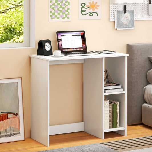31.5 Inch Modern Home Office Desk, 2 Compartments, White Writing Desks White at Gallery Canada