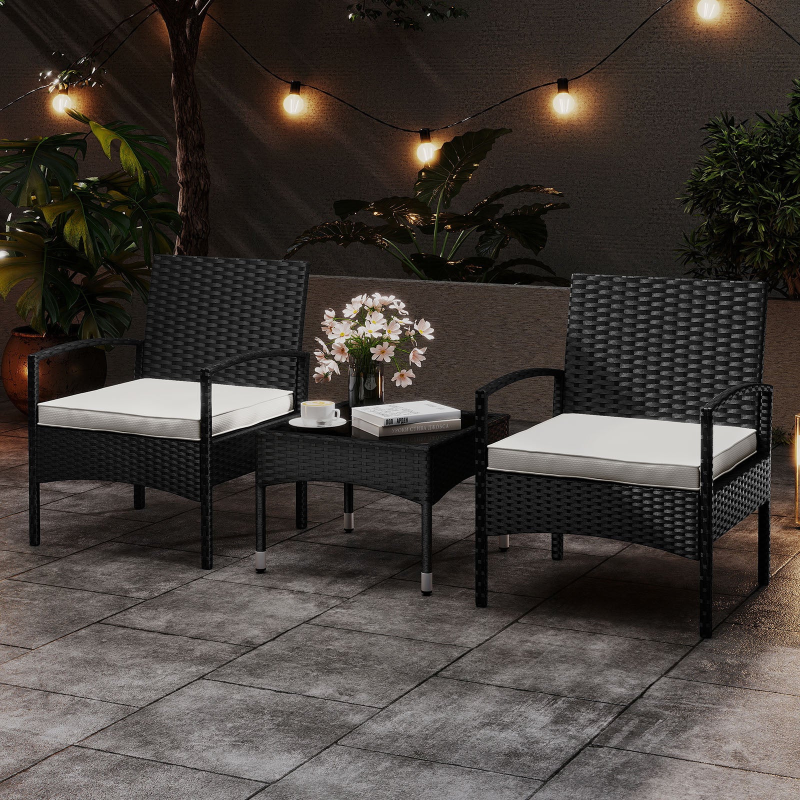 3-Piece Patio Furniture Set, Rattan Bistro Chairs With Table, Beige Patio Conversation Sets at Gallery Canada