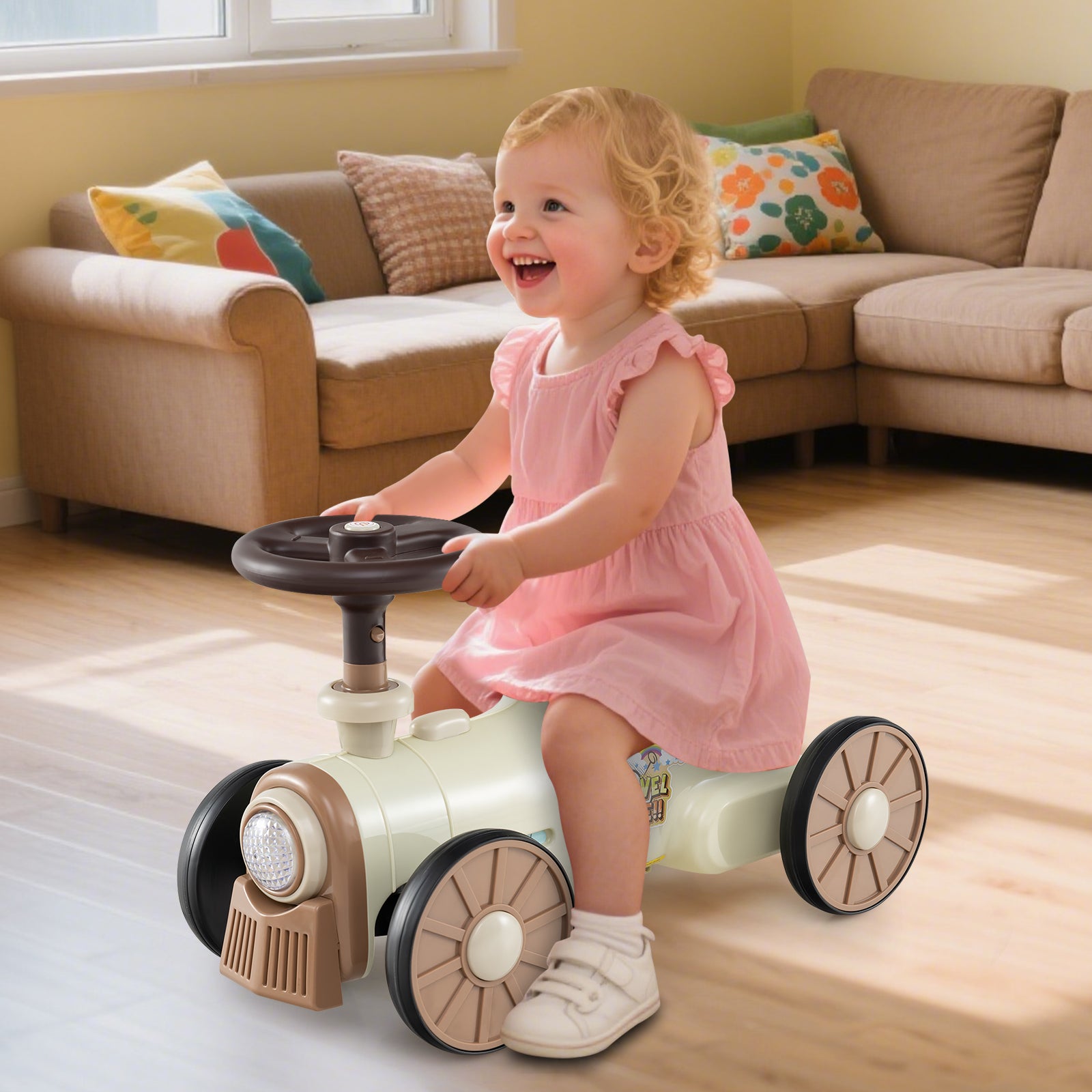 Ride On Toy With Steering Wheel, Train Whistle Sound, Beige Push & Pedal Ride On Toys at Gallery Canada