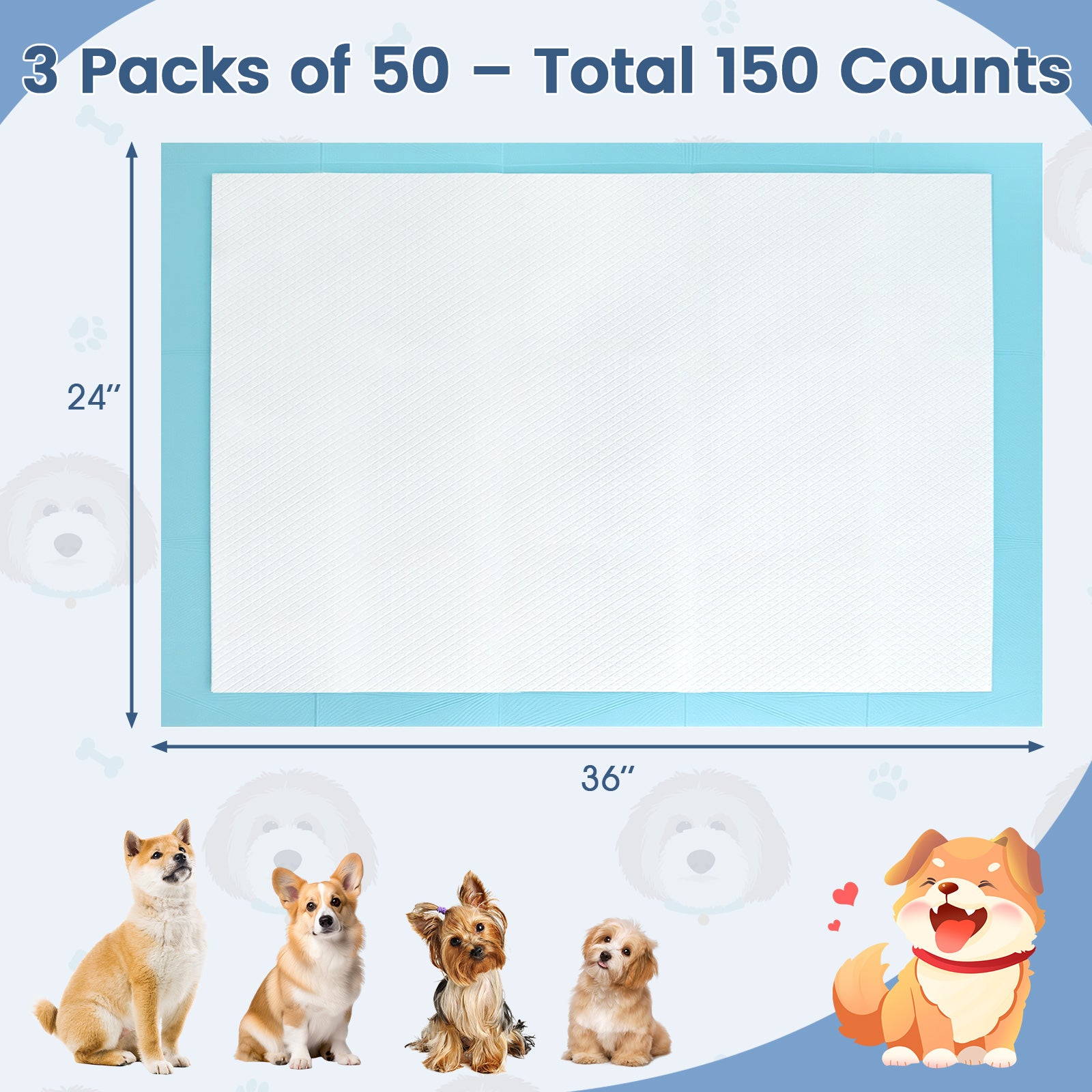 150 Pieces, 24 x 36 Inch Pet Pad, Light Blue Dog Supplies at Gallery Canada