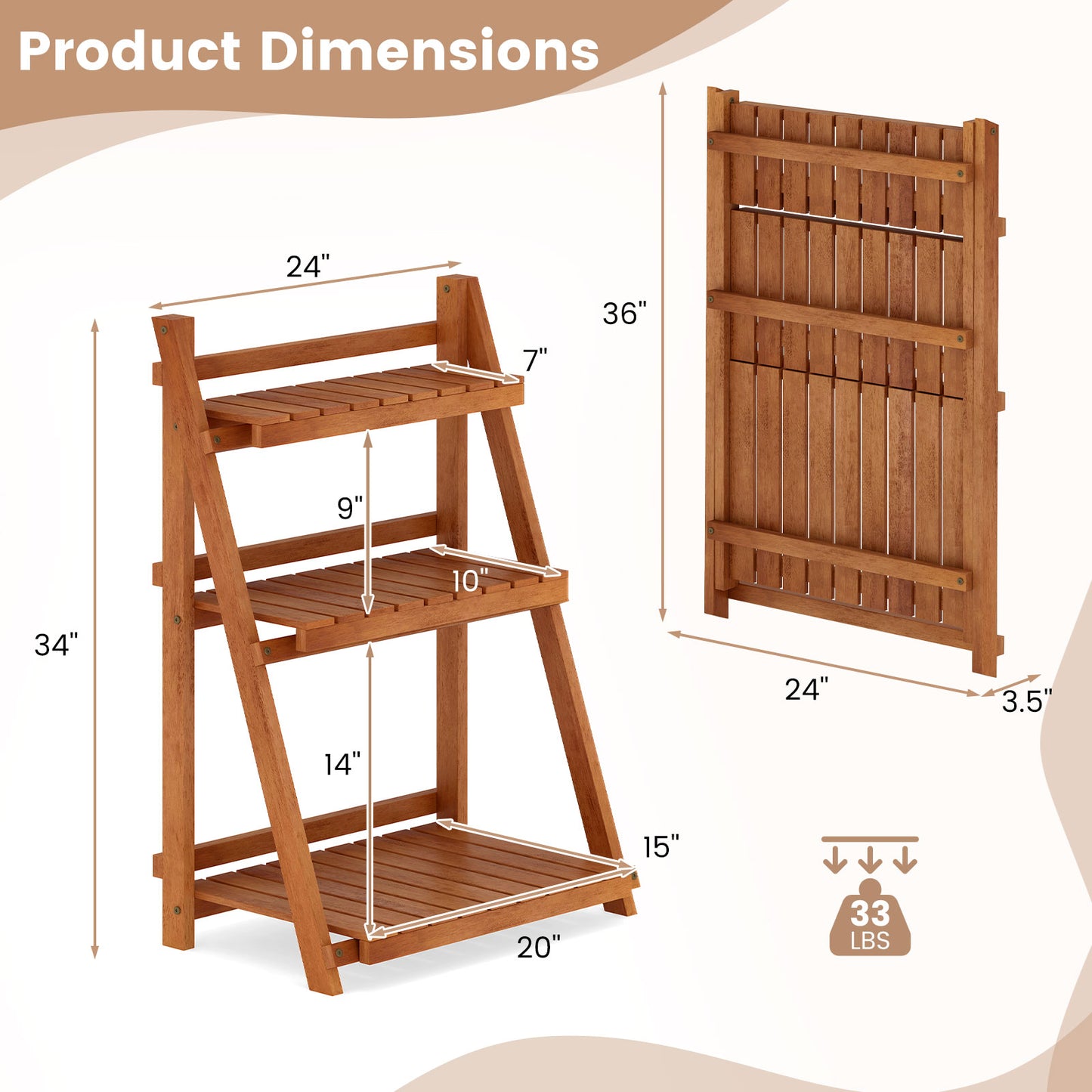 Foldable 3-Tier Solid Wood Plant Stand, Natural Plant Stands at Gallery Canada