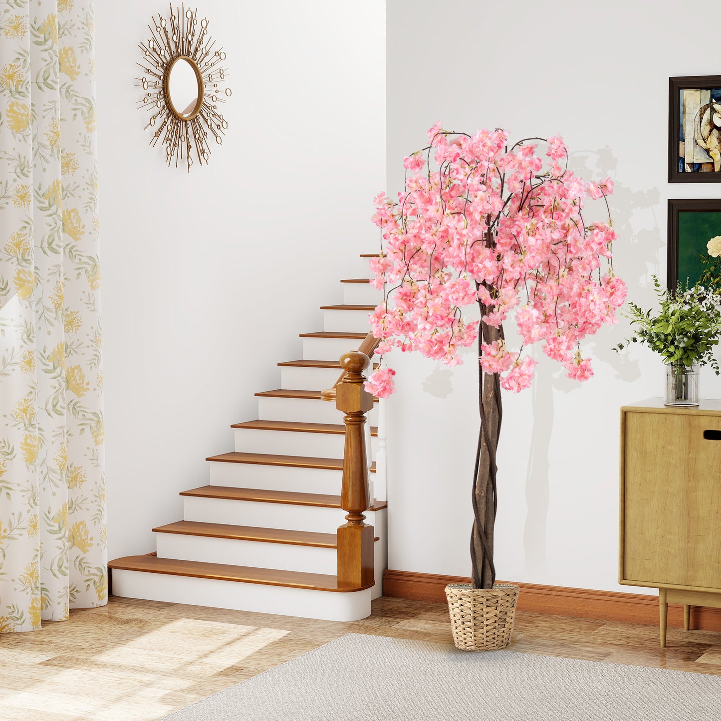 5.5 FT Artificial Cherry Blossom Tree, 1 Pack, Pink/White Flowers Faux Plants at Gallery Canada