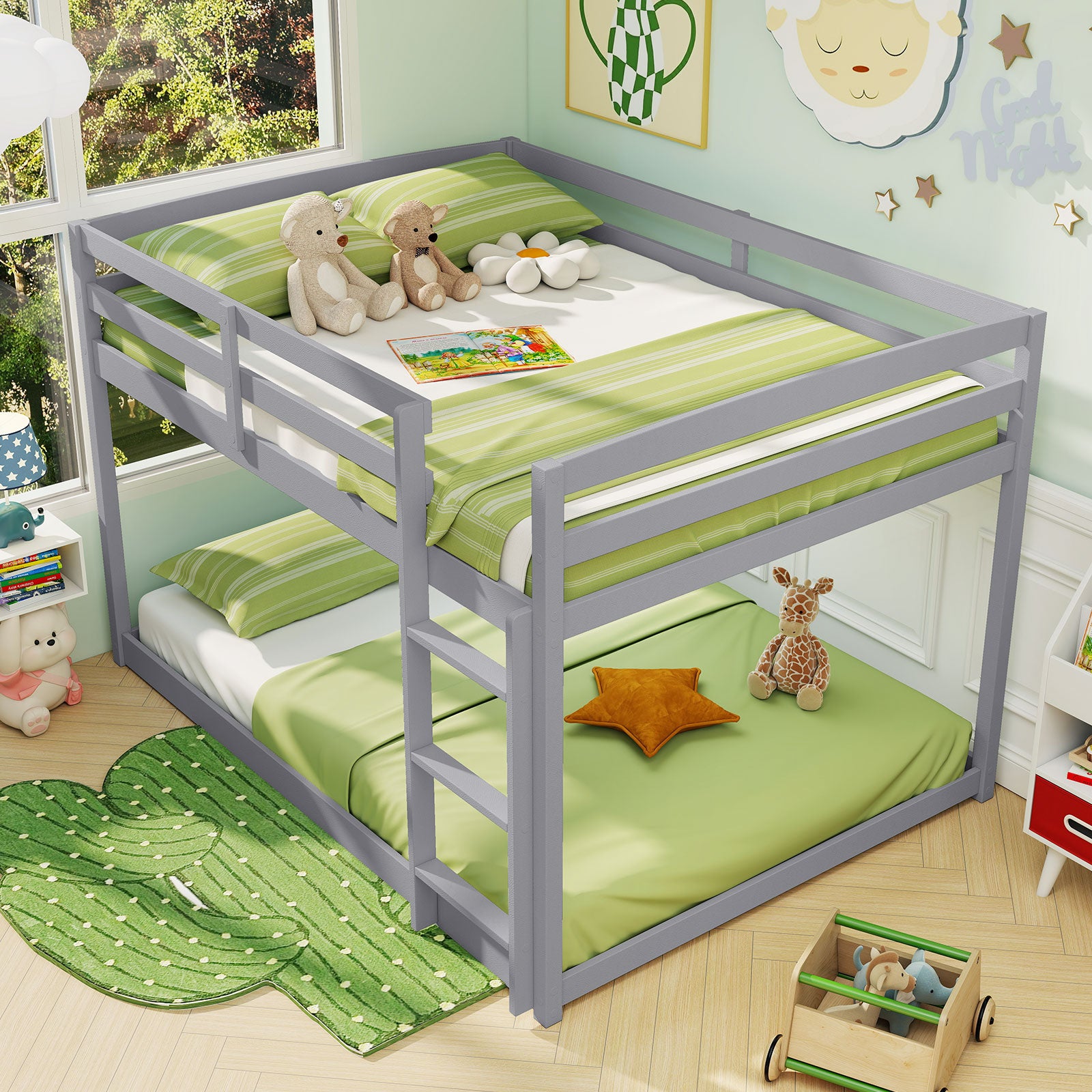 Full Over Full Bunk Bed, Low To Ground, Gray Bunk Bed Frame at Gallery Canada