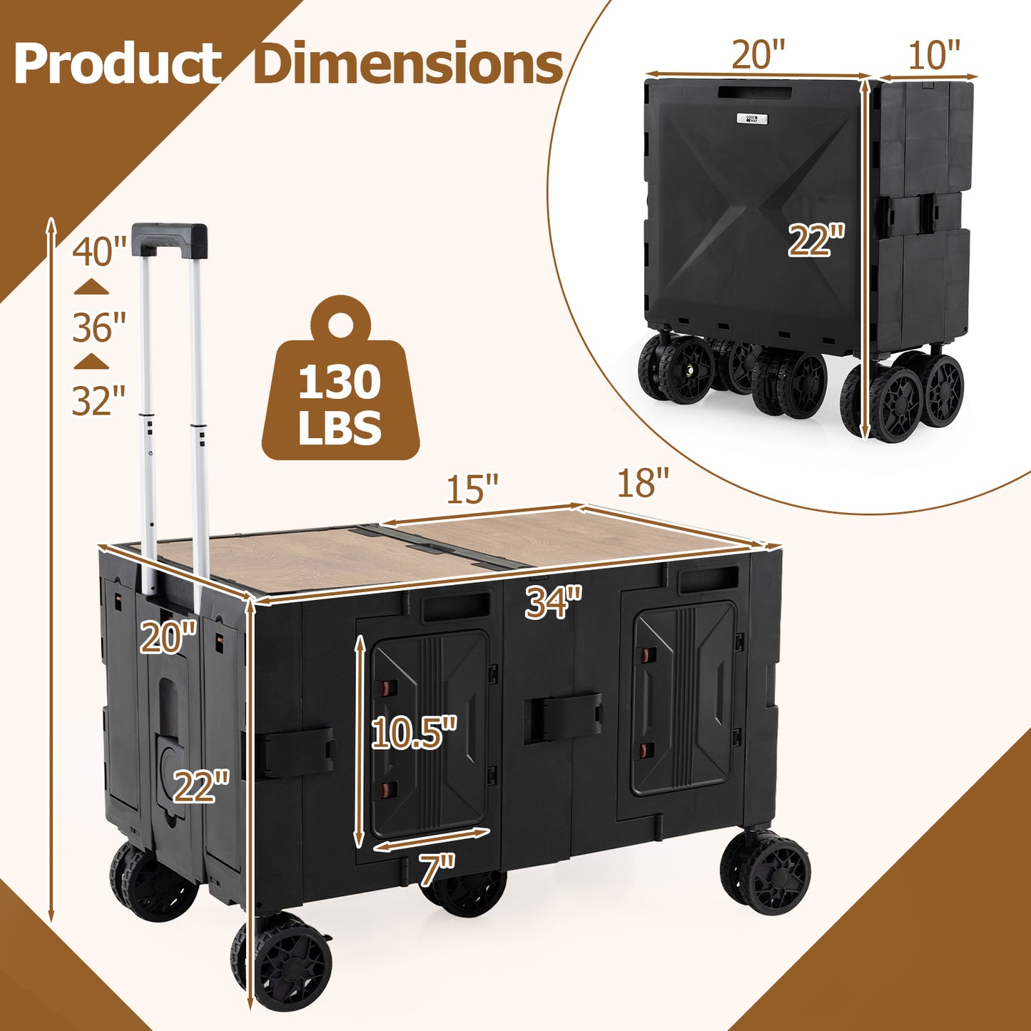 Large Foldable Utility Cart, 2-Tier Storage Crates, Telescoping Handle, Black Camping Furniture at Gallery Canada