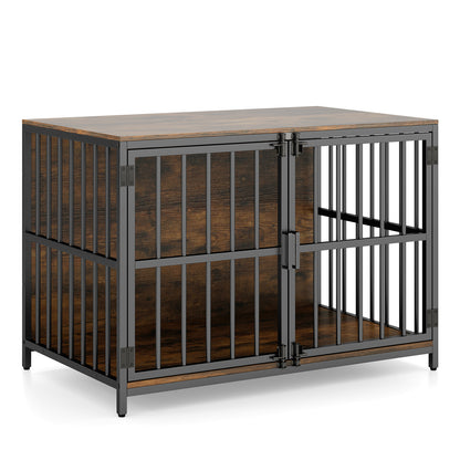 40 Inch Dog Crate Furniture, Dual Lockable Doors, Rustic Brown Dog Kennels Rustic Brown at Gallery Canada