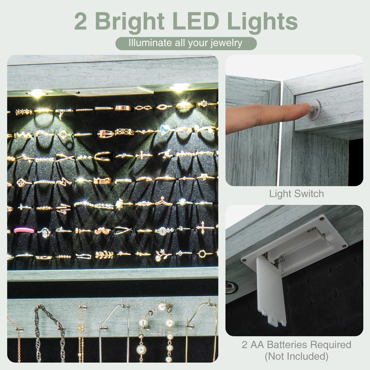 Wall Mounted Jewelry Cabinet With Lights, Navy Jewelry Armoires at Gallery Canada