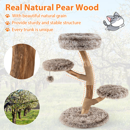 Cat Tree, Solid Pear Wood, Perch, Natural Jute Scratching Posts, Brown Cat Trees Condos & Scratchers at Gallery Canada
