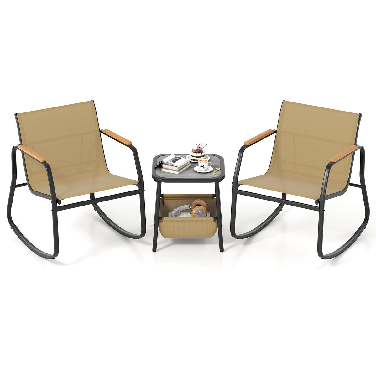 3 Piece Rocking Bistro Chairs, Side Table Set, Storage Bag, Brown Patio Conversation Sets at Gallery Canada