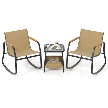 3 Piece Rocking Bistro Chairs, Side Table Set, Storage Bag, Brown Patio Conversation Sets at Gallery Canada