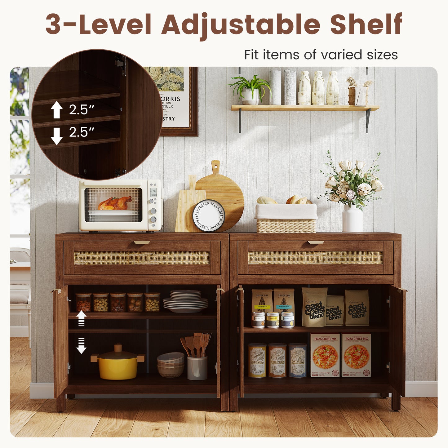 Sideboard Storage Cabinet, Rattan Doors And Drawer, Brown Sideboards Cabinets & Buffets at Gallery Canada