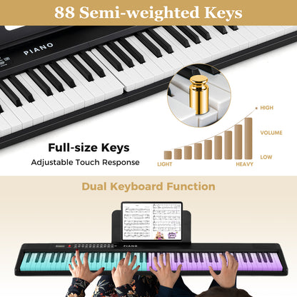 88 Key Foldable Portable Semi Weighted Electric Piano, Black Pianos & Keyboards at Gallery Canada