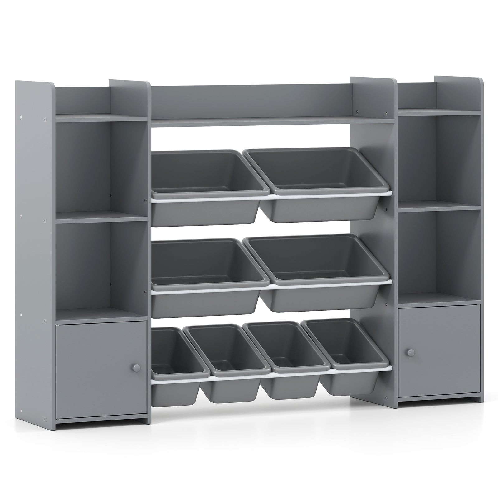 56 Inch Large Toy Storage Organizer, 8 Removable Bins, Bookshelf, Gray Kids Storage at Gallery Canada