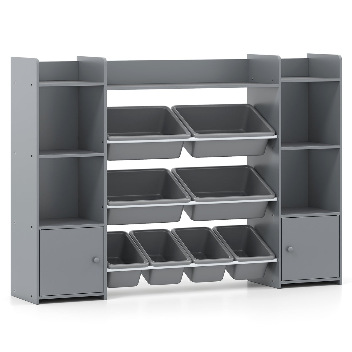 56 Inch Large Toy Storage Organizer, 8 Removable Bins, Bookshelf, Gray Kids Storage at Gallery Canada