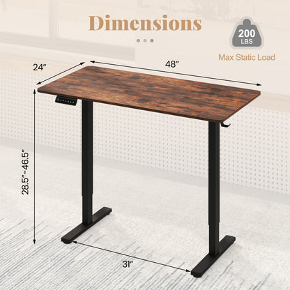 48 Inch x 24 Inch Electric Standing Desk, 3 Memory Settings, Rustic Brown Standing Desks at Gallery Canada
